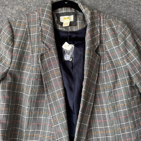 Maeve by Anthropologie Gray Multicolor Double Breasted Plaid Blazer  Size 10 - Picture 11 of 15